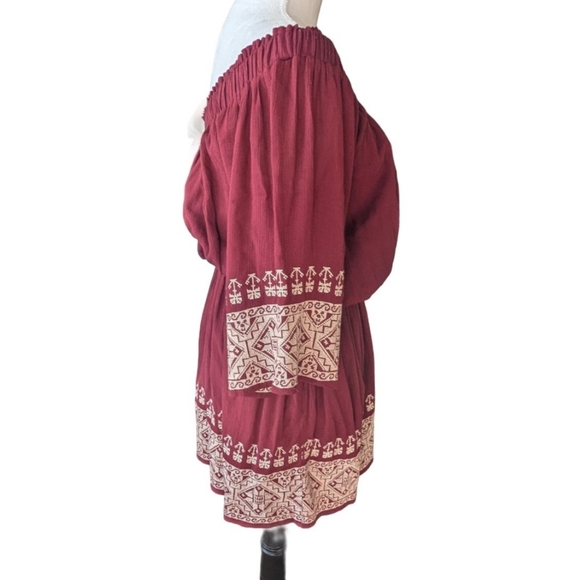Revolve Tularosa Fiona Off Shoulder Embroidered Burgundy Dress Medium Boho - Picture 7 of 12